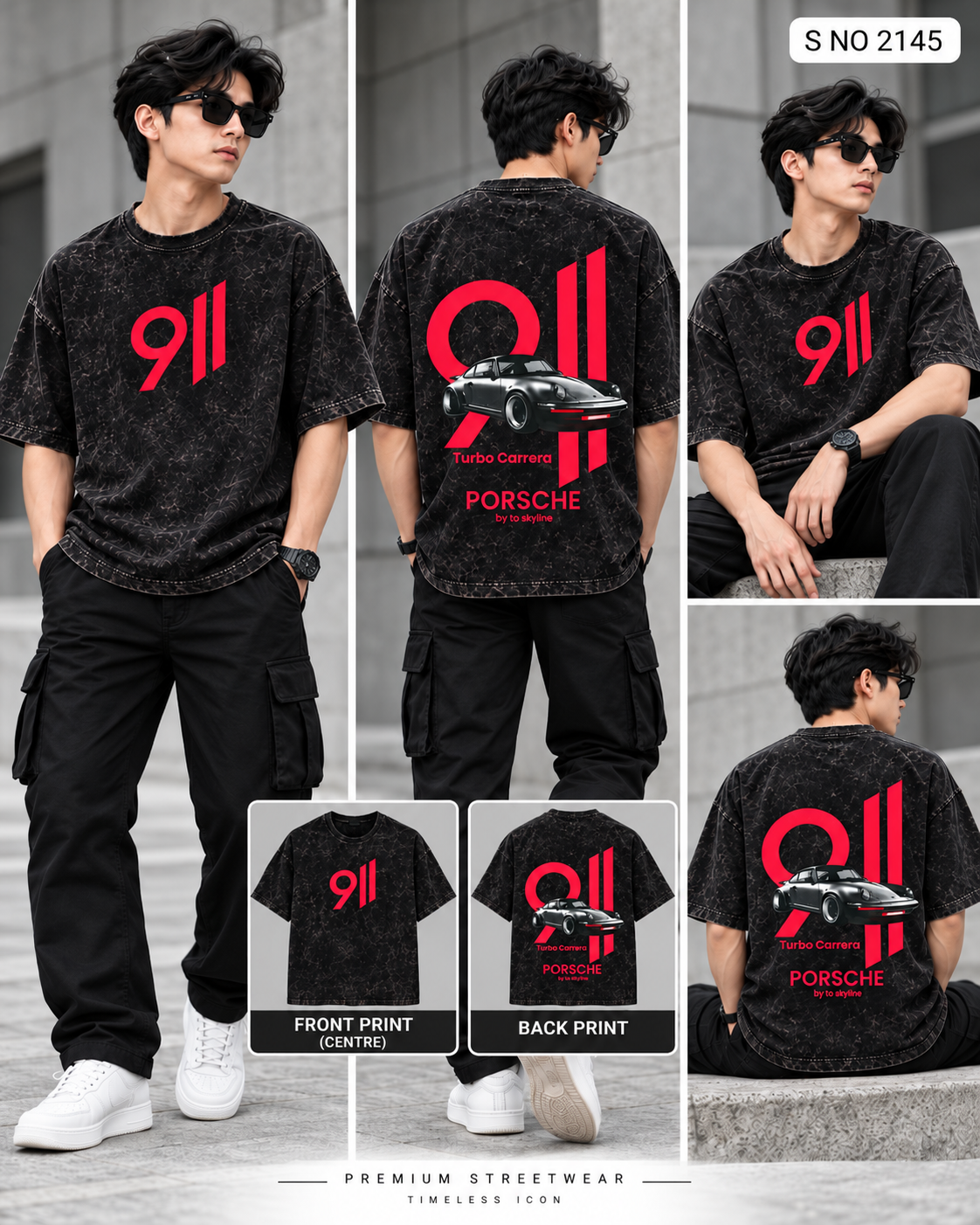 Code 2145 Black 911 graphic oversized T-shirt