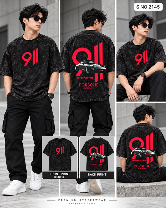 Code 2145 Black 911 graphic oversized T-shirt