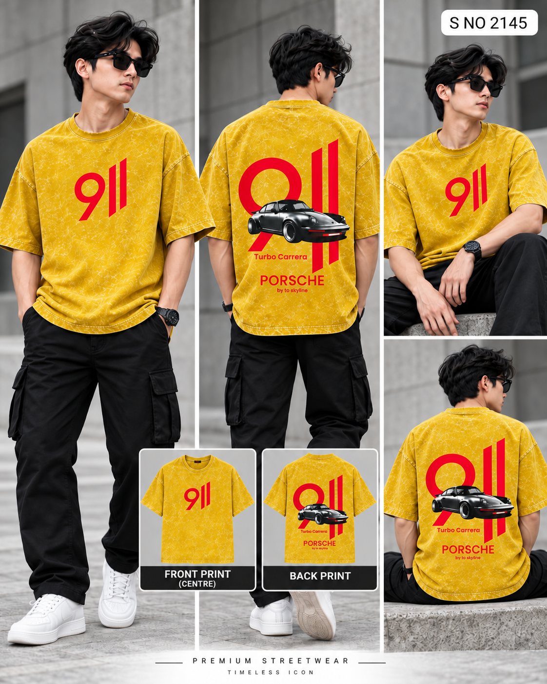 Code 2145 Grey 911 graphic oversized T-shirt