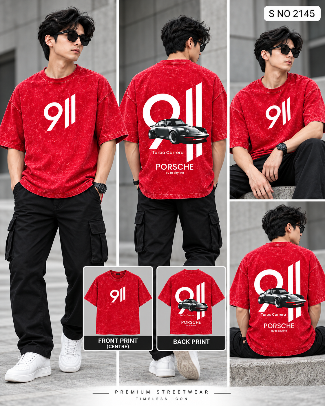 Code 2145 Red 911 graphic oversized T-shirt