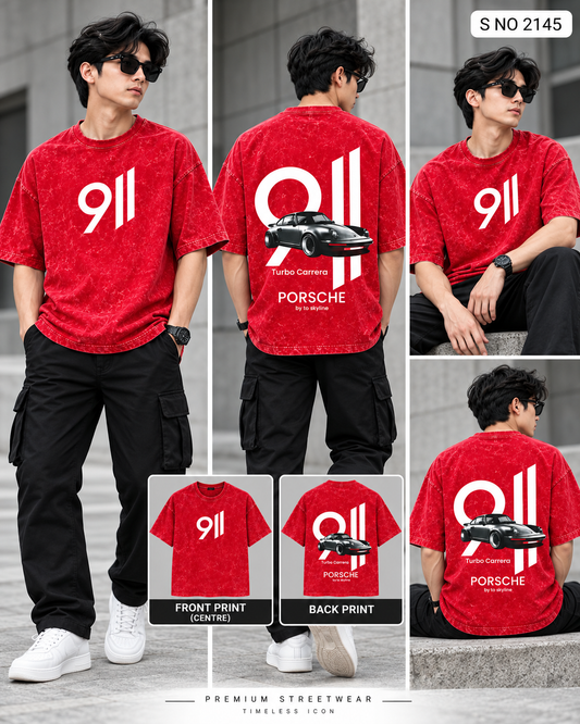 Code 2145 Red 911 graphic oversized T-shirt