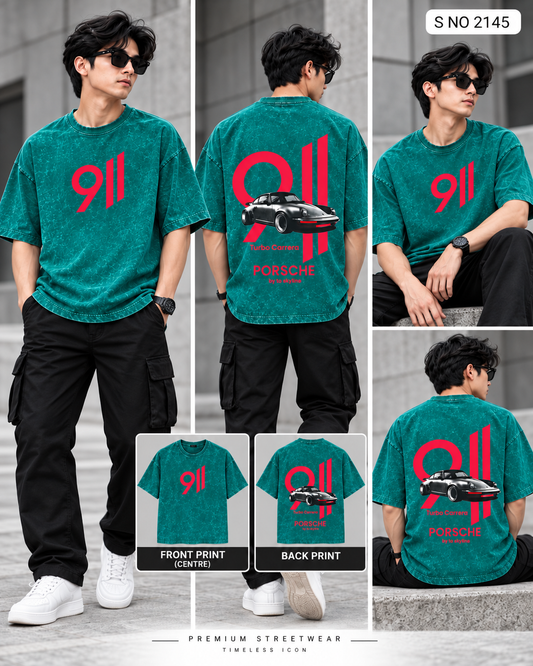 Code 2145 Teal 911 graphic oversized T-shirt