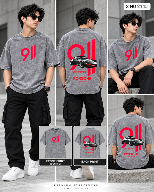 Code 2145 Yellow 911 graphic oversized T-shirt