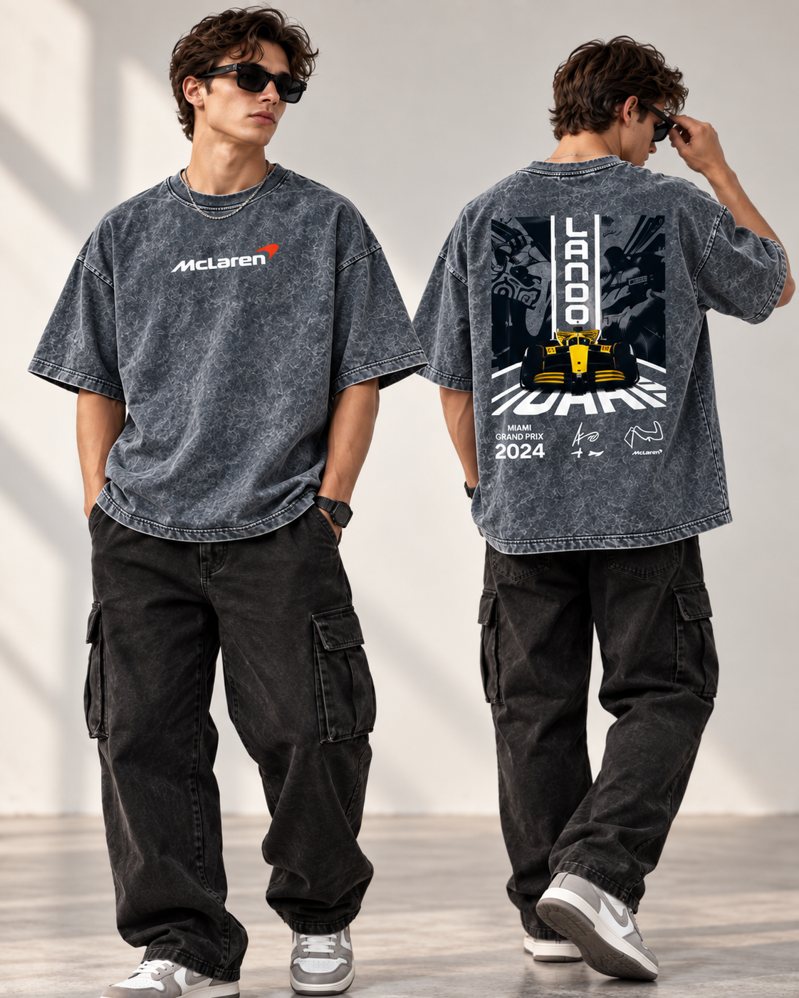 Code 2364 Grey oversized graphic T-shirt front and back