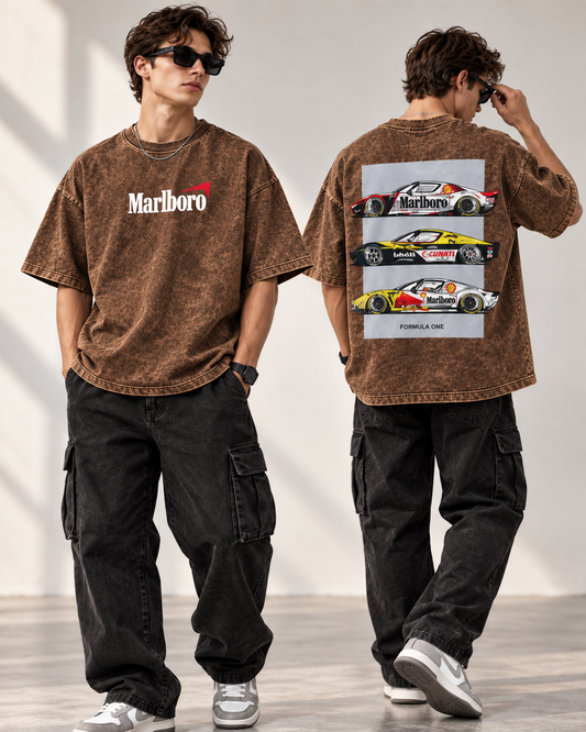 Code 2364 Brown oversized graphic T-shirt front and back