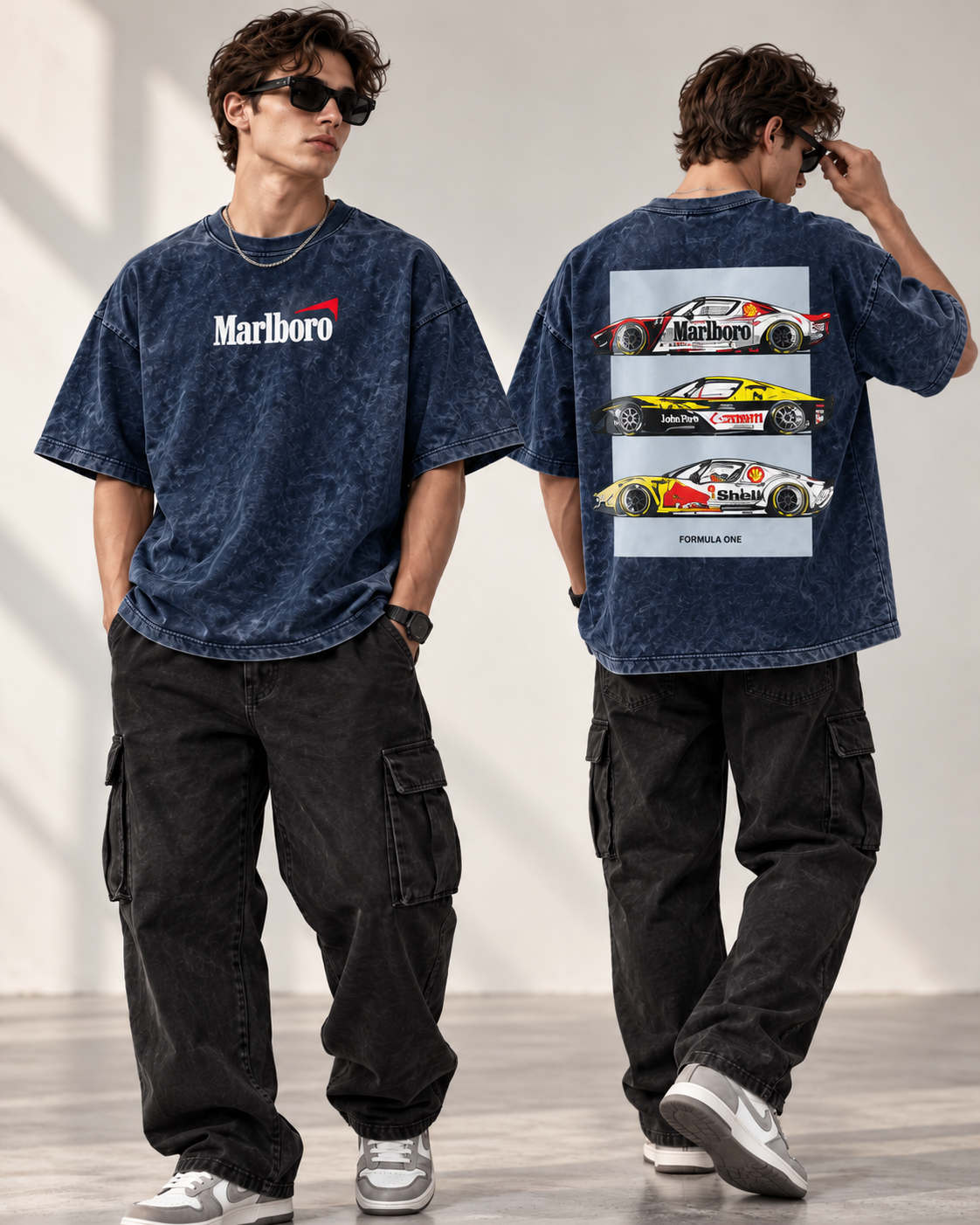 Code 2364 Navy oversized graphic T-shirt front and back