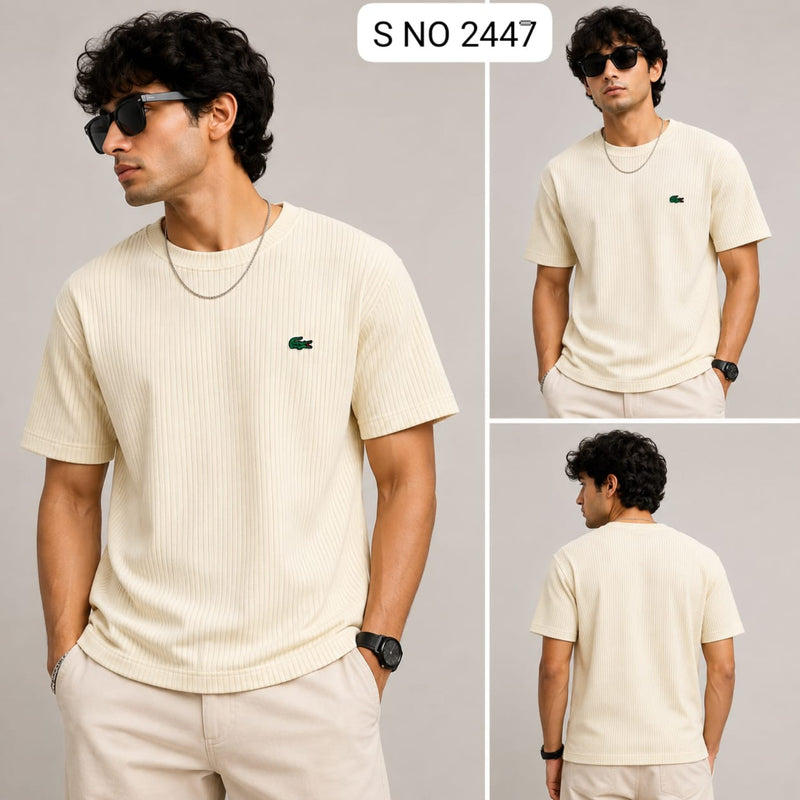 Graph Lycra Ribbed T-Shirt - Cream
