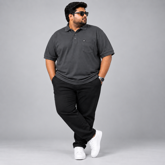 Plus Size Polo T-Shirt Charcoal Grey 2583