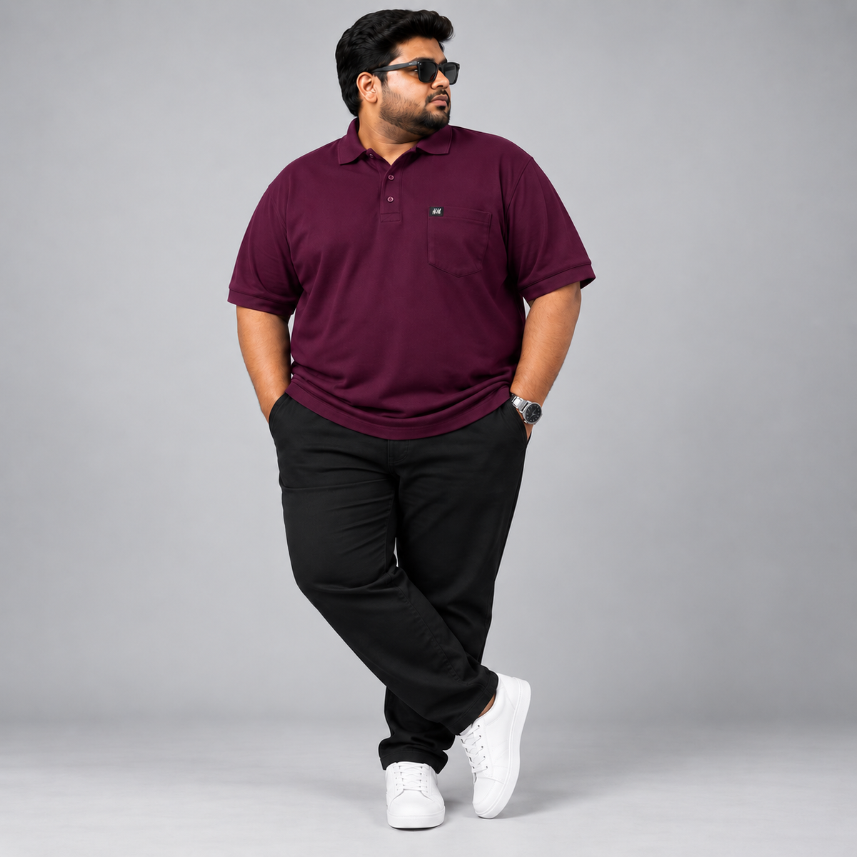 Plus Size Polo T-Shirt Deep Plum 2583