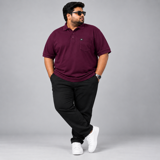Plus Size Polo T-Shirt Deep Plum 2583