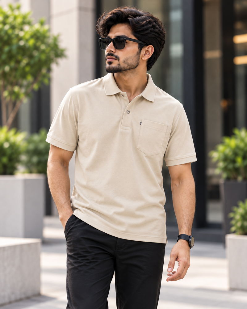 Pocket Polo T-Shirt - Beige