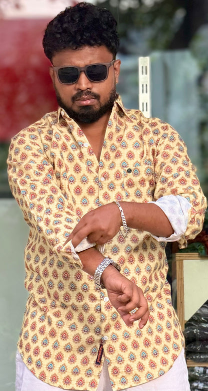 Men's Shirt — Mustard Print