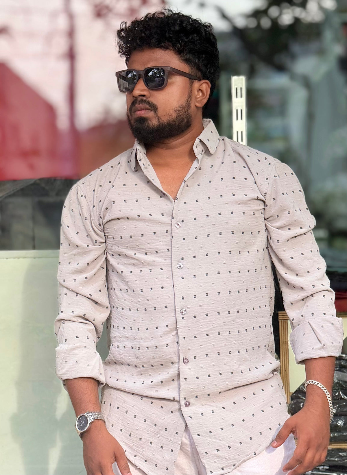 Men's Shirt — Light Grey Print