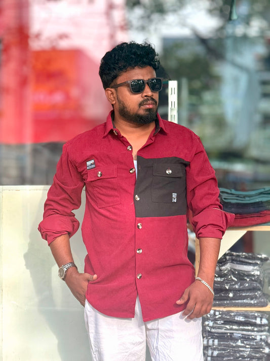 Men's Shirt — Maroon Colourblock