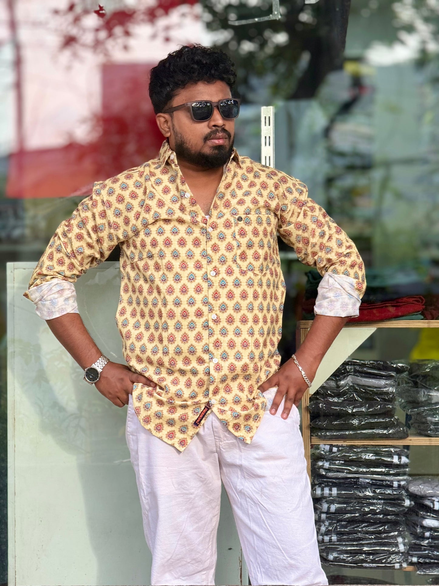 Men's Shirt — Mustard Print