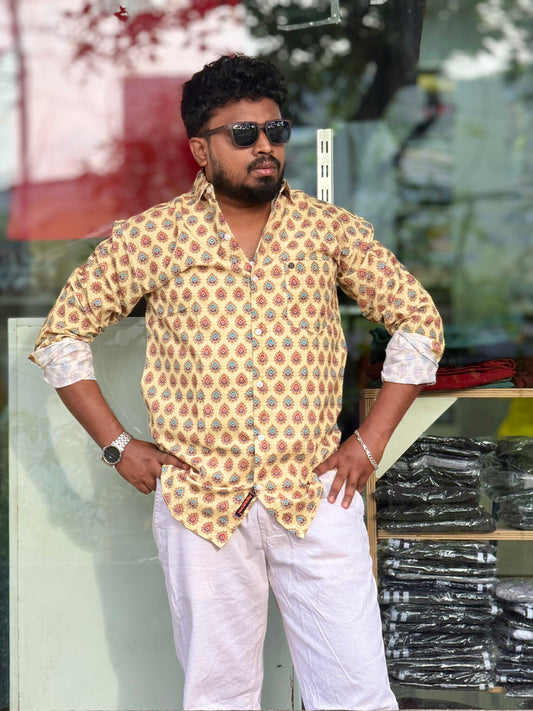 Men's Shirt — Mustard Print