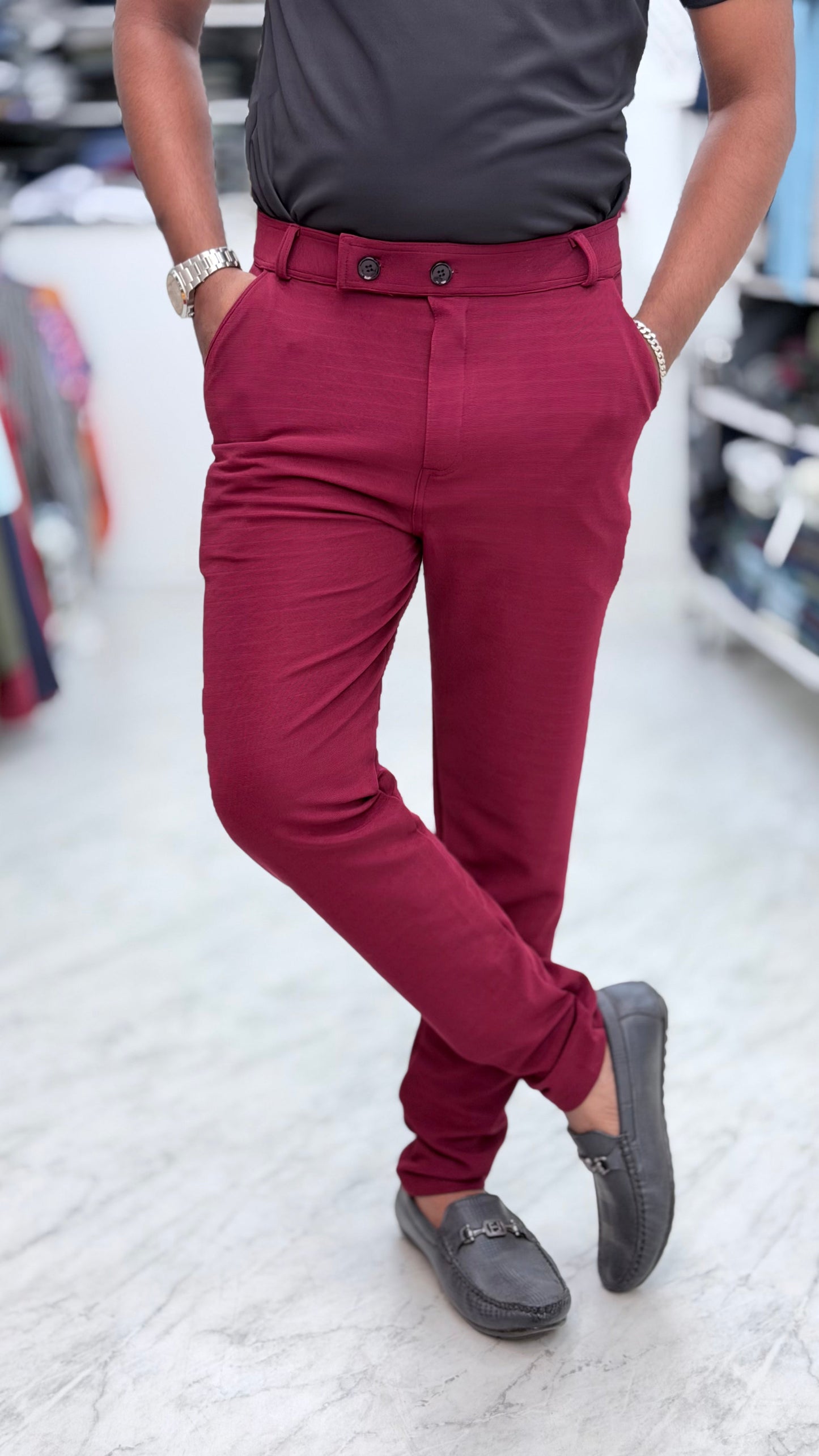 Double Button Pant Red