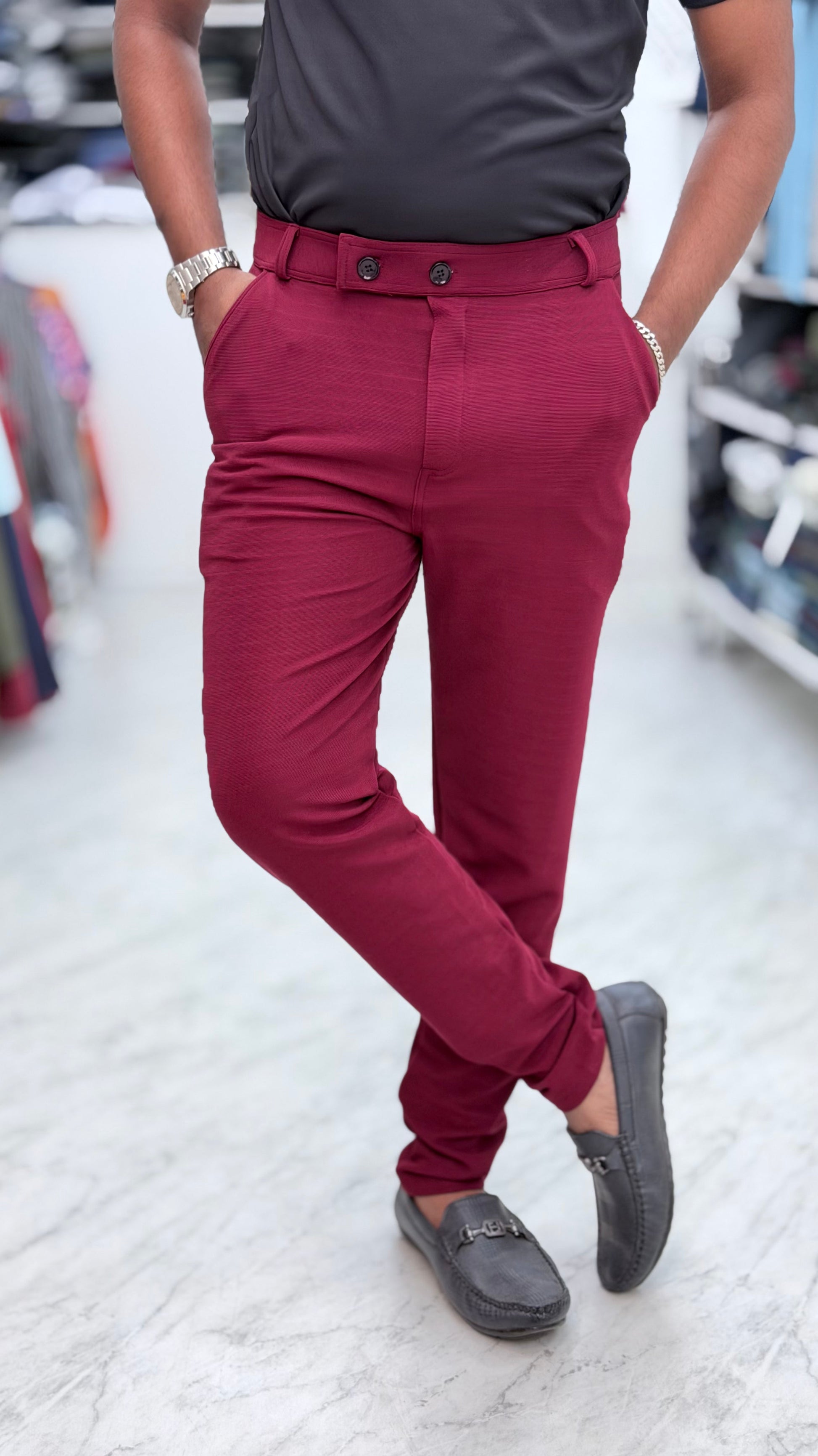 Double Button Pant Red