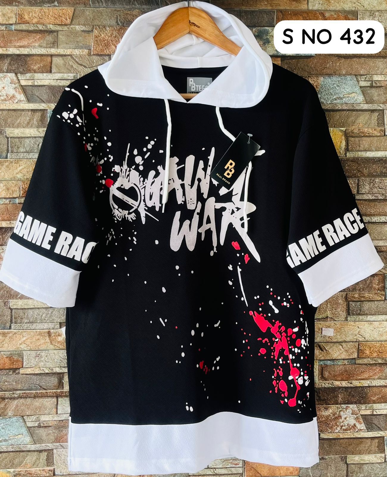 Down shoulder printed Hoodie Tshirt