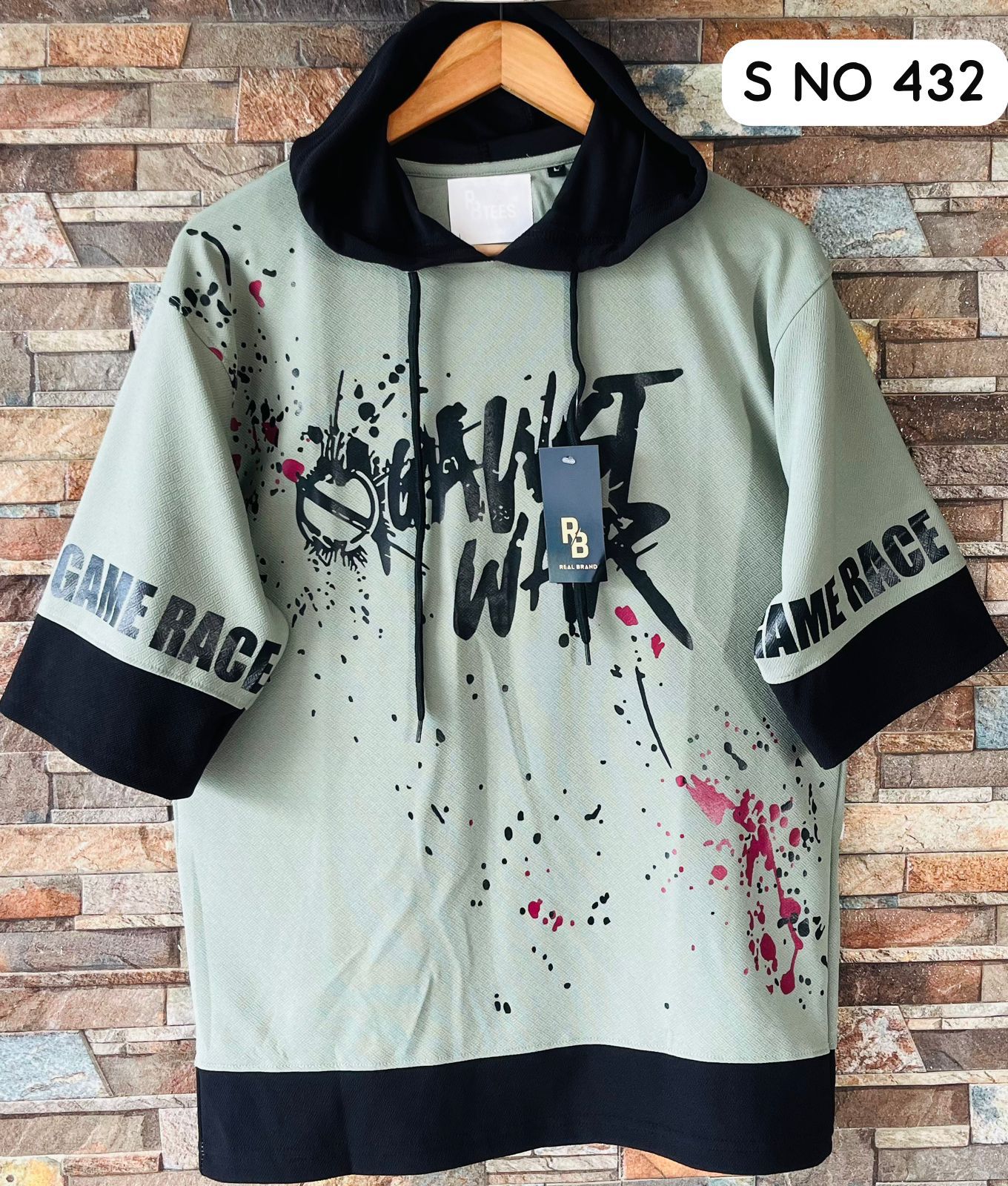 Down shoulder printed Hoodie Tshirt