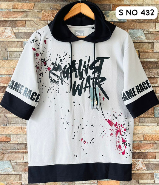 Down shoulder printed Hoodie Tshirt