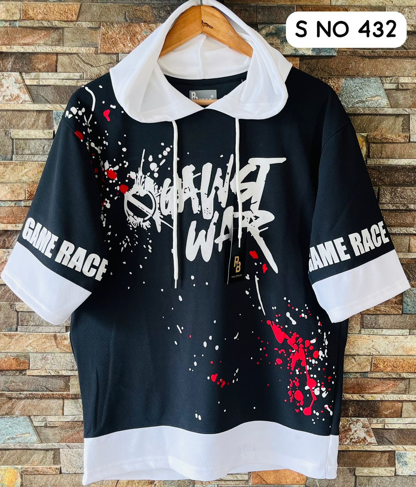 Down shoulder printed Hoodie Tshirt