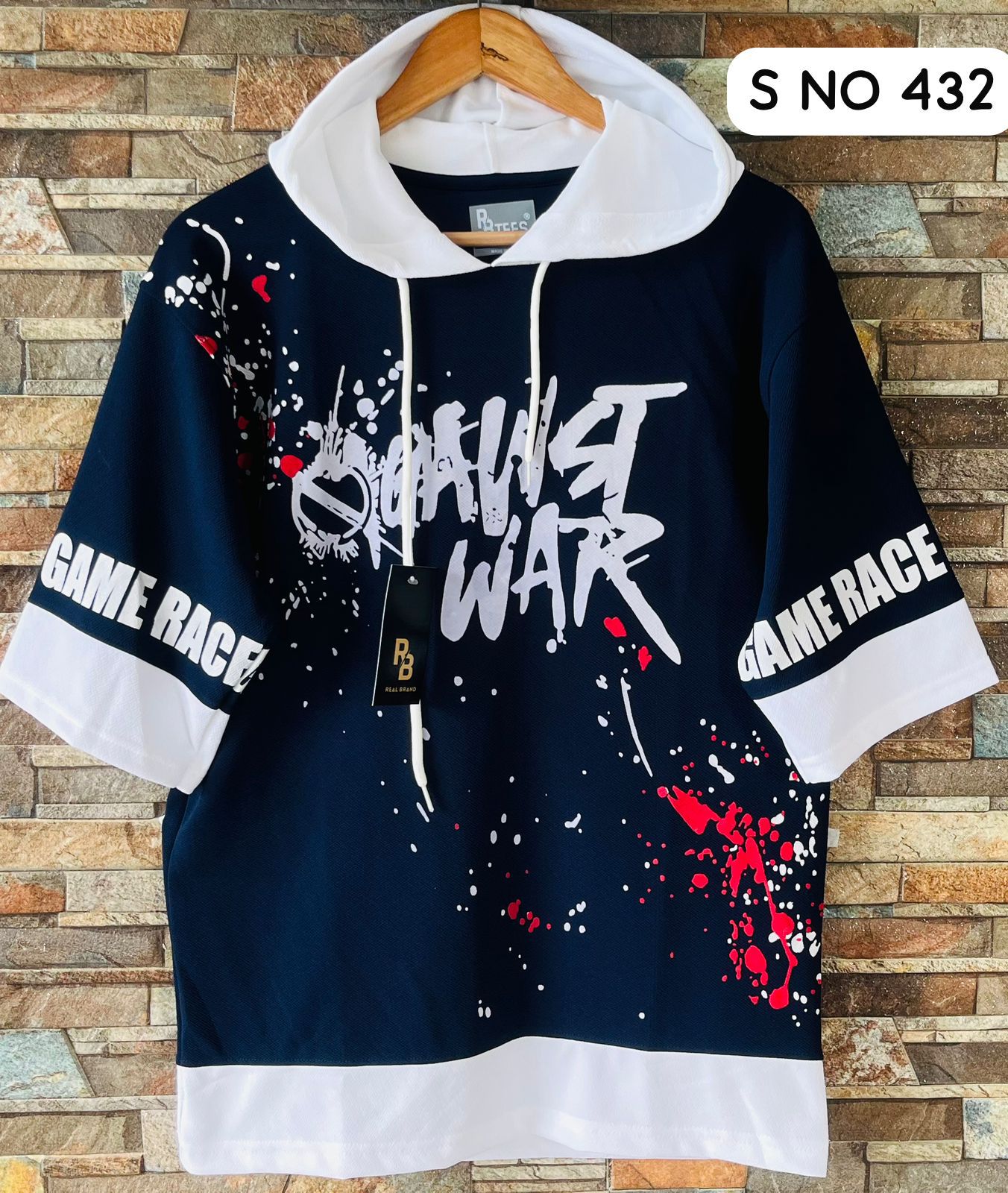 Down shoulder printed Hoodie Tshirt