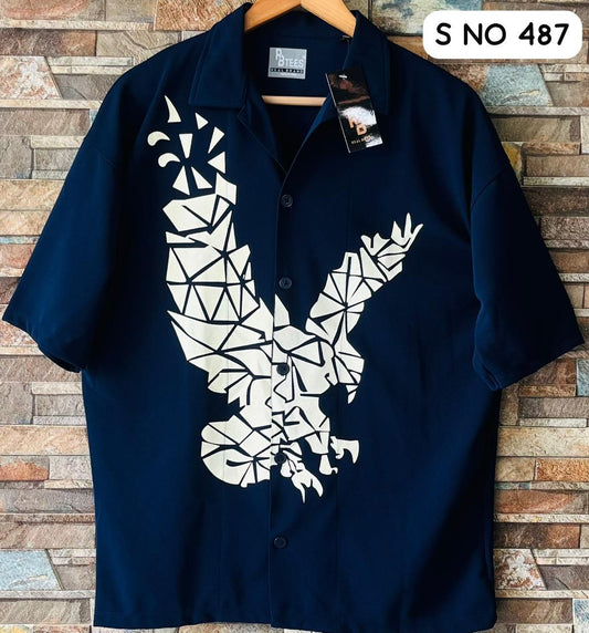 Down Shoulder Eagle Printed Shirt