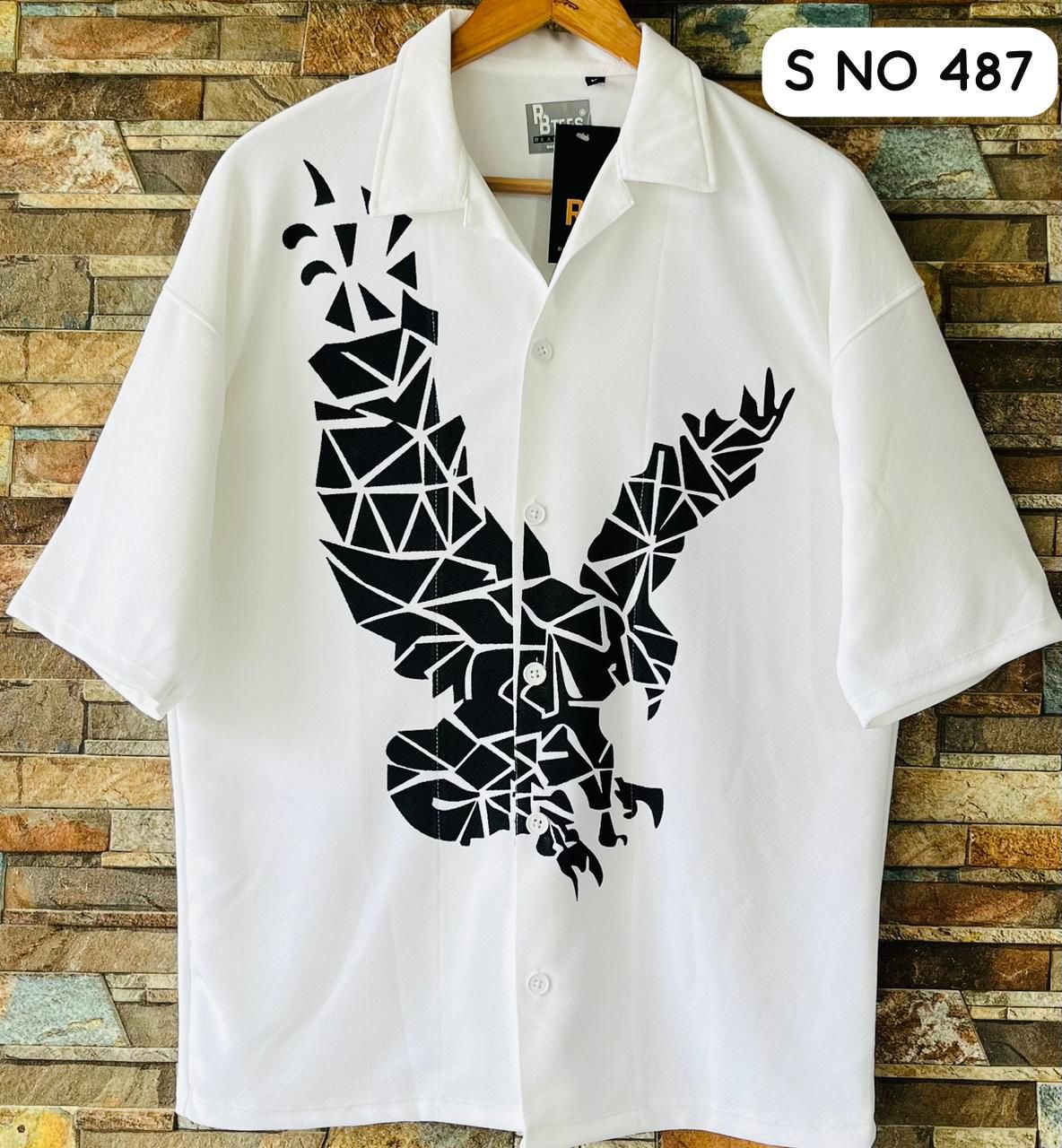 Down Shoulder Eagle Printed Shirt
