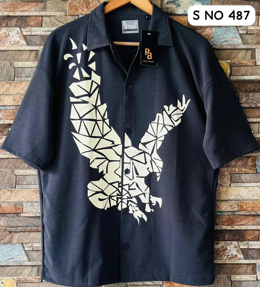 Down Shoulder Eagle Printed Shirt