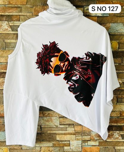 5sleeve white printed Tshirt