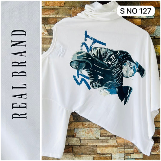 5 sleeve white printed Tshirt