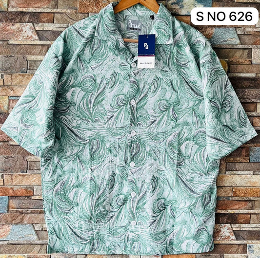 Down shoulder leaf printed shirt