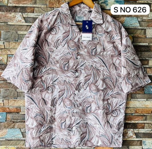 Down shoulder leaf printed shirt