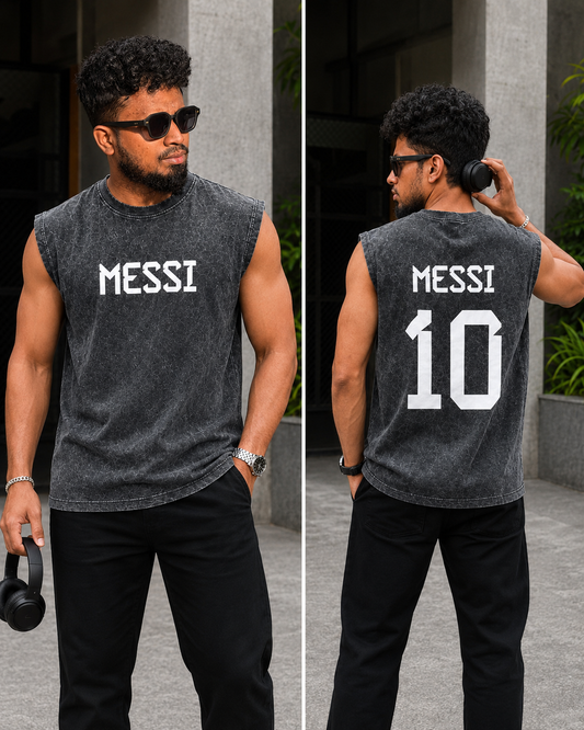 Typography Graphic Acid Wash Sleeveless Tee — Charcoal
