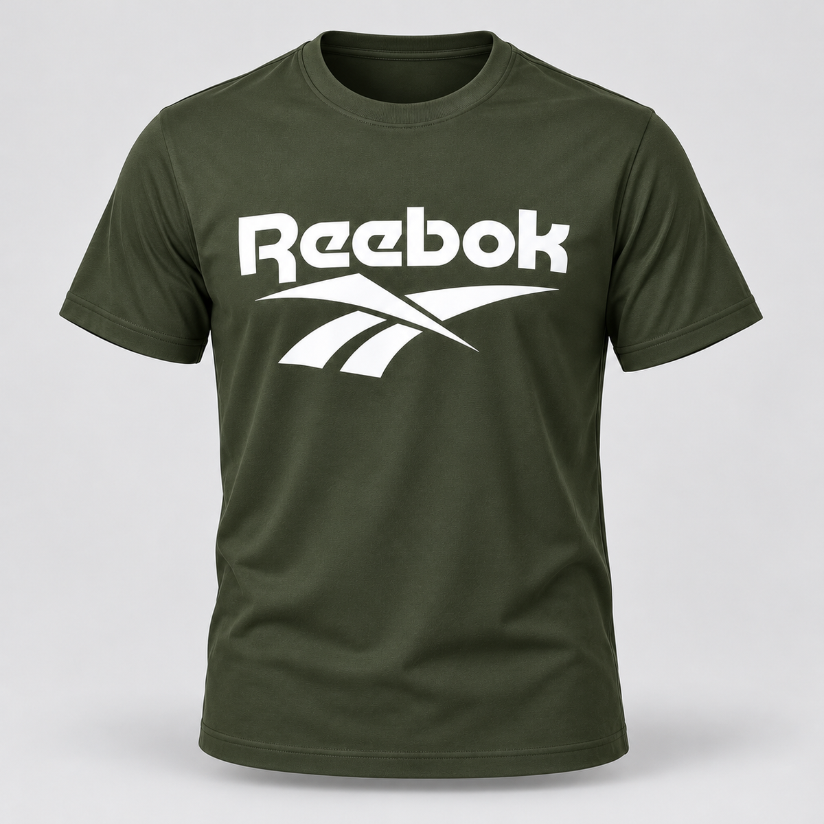 Graphic Round Neck T-Shirt - Olive Green - 3D product front, without supplier labels or tags