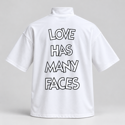 Front and Back Print Drop Shoulder High Neck T-Shirt - White - 3D product back, without supplier labels or tags