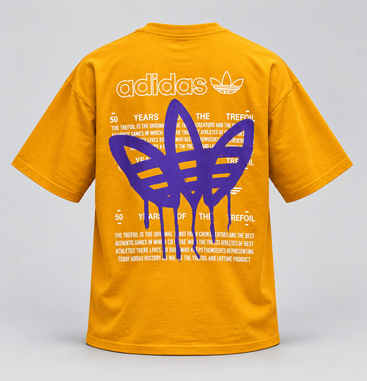 Front and Back Graphic Drop Shoulder T-Shirt - Mustard - 3D product back, without supplier labels or tags