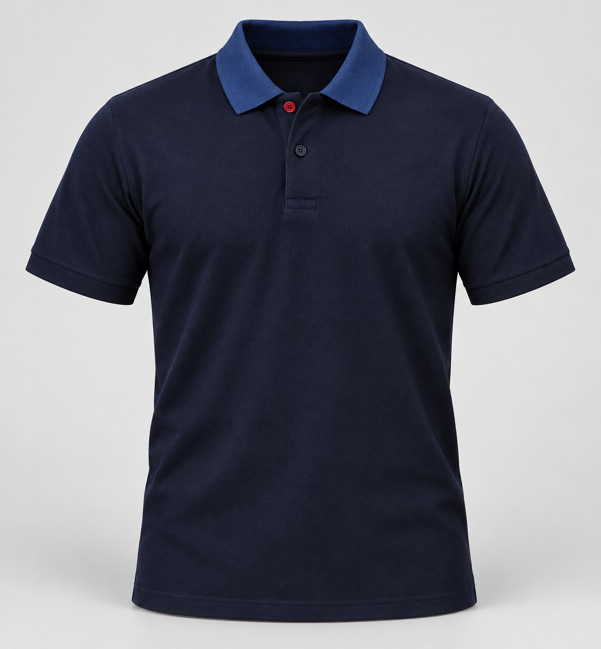 Contrast Collar Polo T-Shirt - Navy Blue - 3D product front, without supplier labels or tags