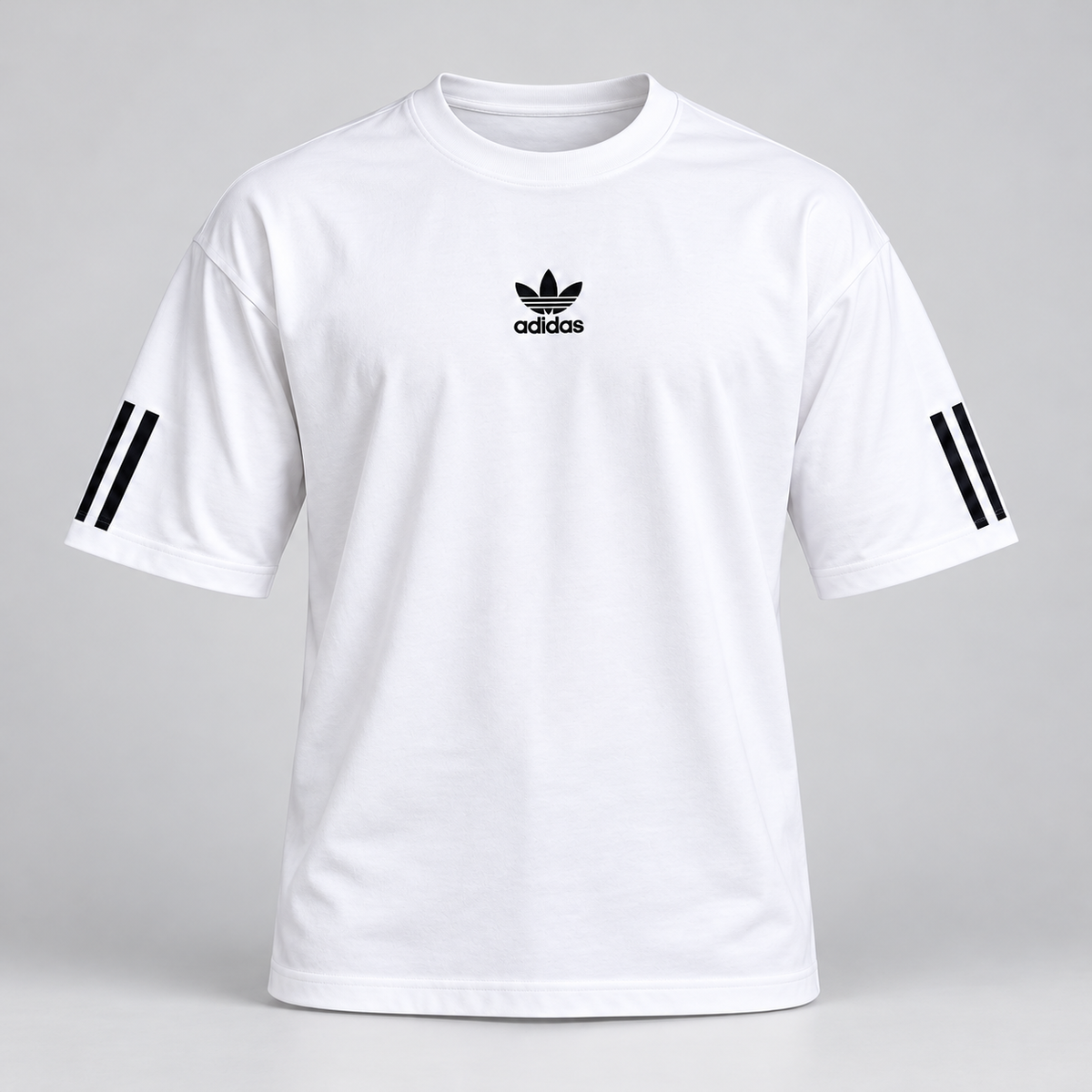 Sleeve Stripe Drop Shoulder T-Shirt - White - 3D product front, without supplier labels or tags