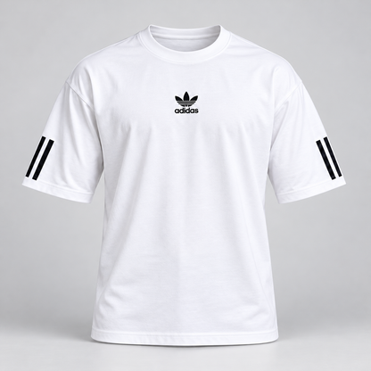 Sleeve Stripe Drop Shoulder T-Shirt - White - 3D product front, without supplier labels or tags