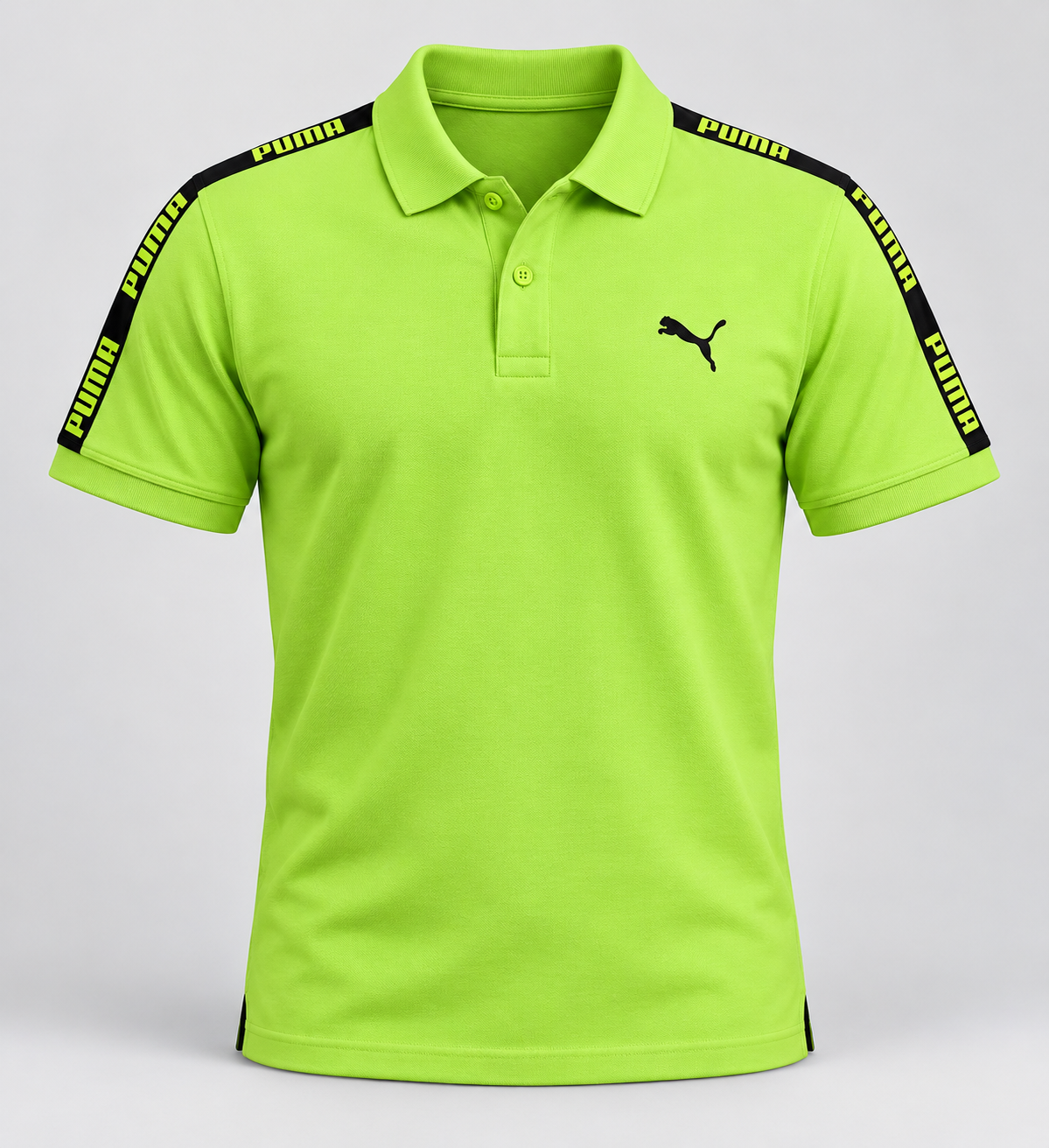 Shoulder Tape Polo T-Shirt - Lime Green - 3D product front, without supplier labels or tags