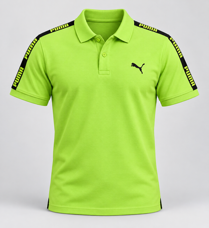 Shoulder Tape Polo T-Shirt - Lime Green - 3D product front, without supplier labels or tags