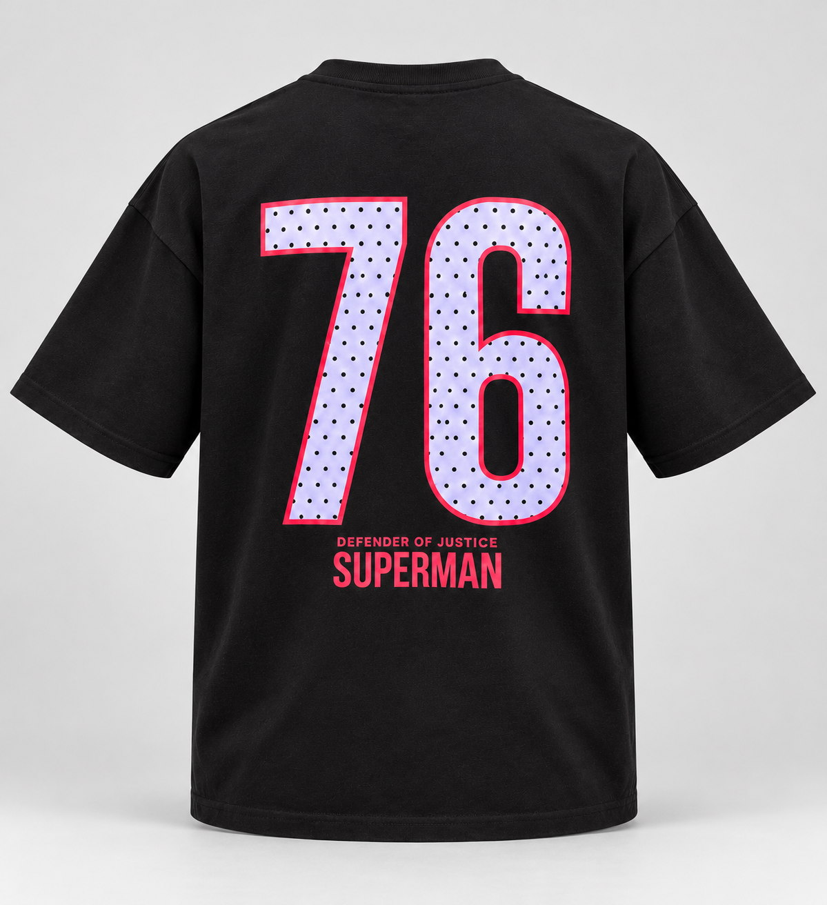 Super Man Front and Back Print Drop Shoulder T-Shirt - Black - 3D product back, without supplier labels or tags