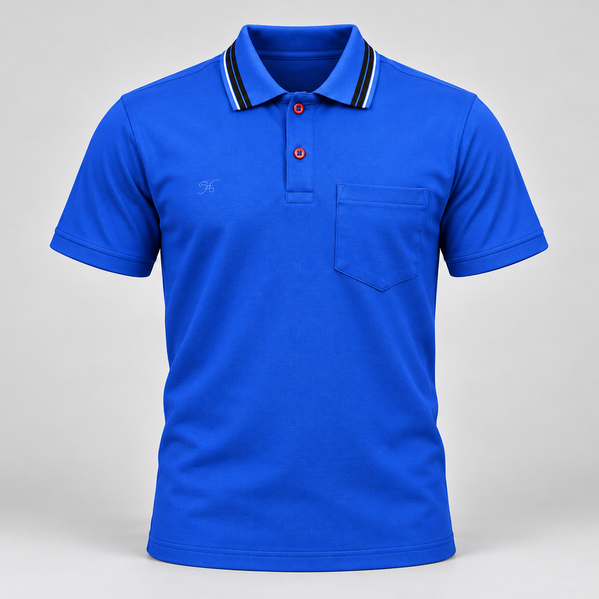 Striped Collar Pocket Polo T-Shirt - Royal Blue - 3D product front, without supplier labels or tags
