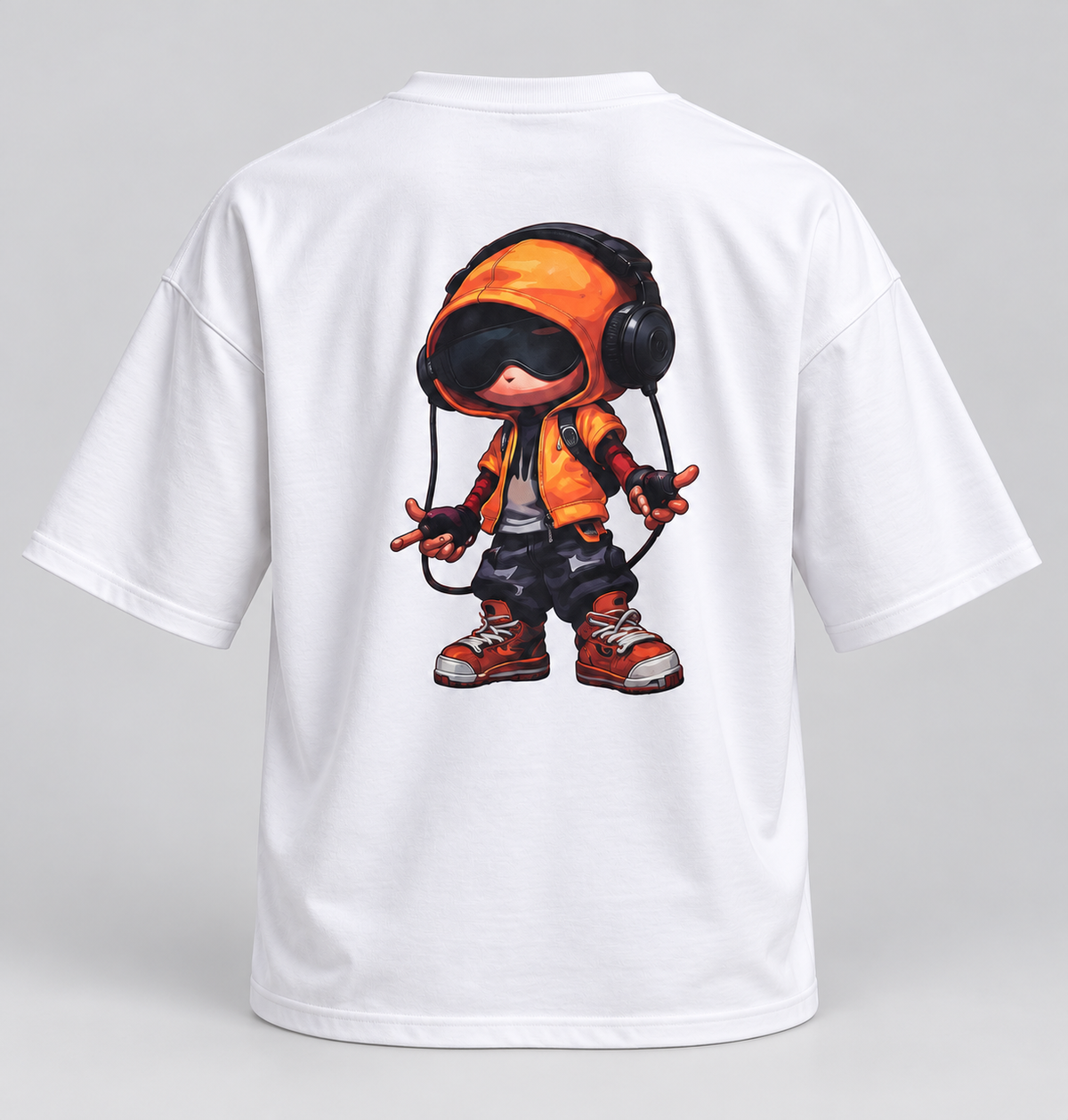 Front and Back Graphic Drop Shoulder T-Shirt - White - 3D product back, without supplier labels or tags