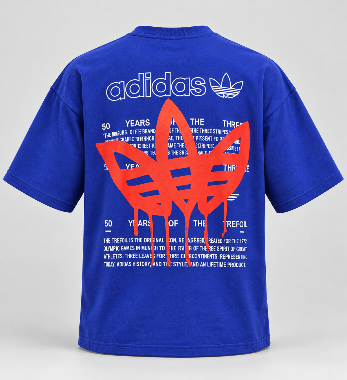 Front and Back Graphic Drop Shoulder T-Shirt - Royal Blue - 3D product back, without supplier labels or tags