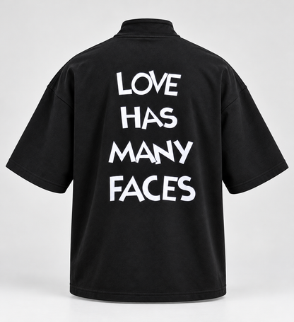 Front and Back Print Drop Shoulder High Neck T-Shirt - Black - 3D product back, without supplier labels or tags