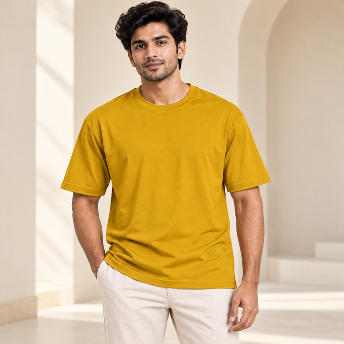 Plain Round Neck T-Shirt - Mustard