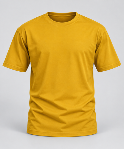 Plain Round Neck T-Shirt - Mustard - 3D product front, without supplier labels or tags